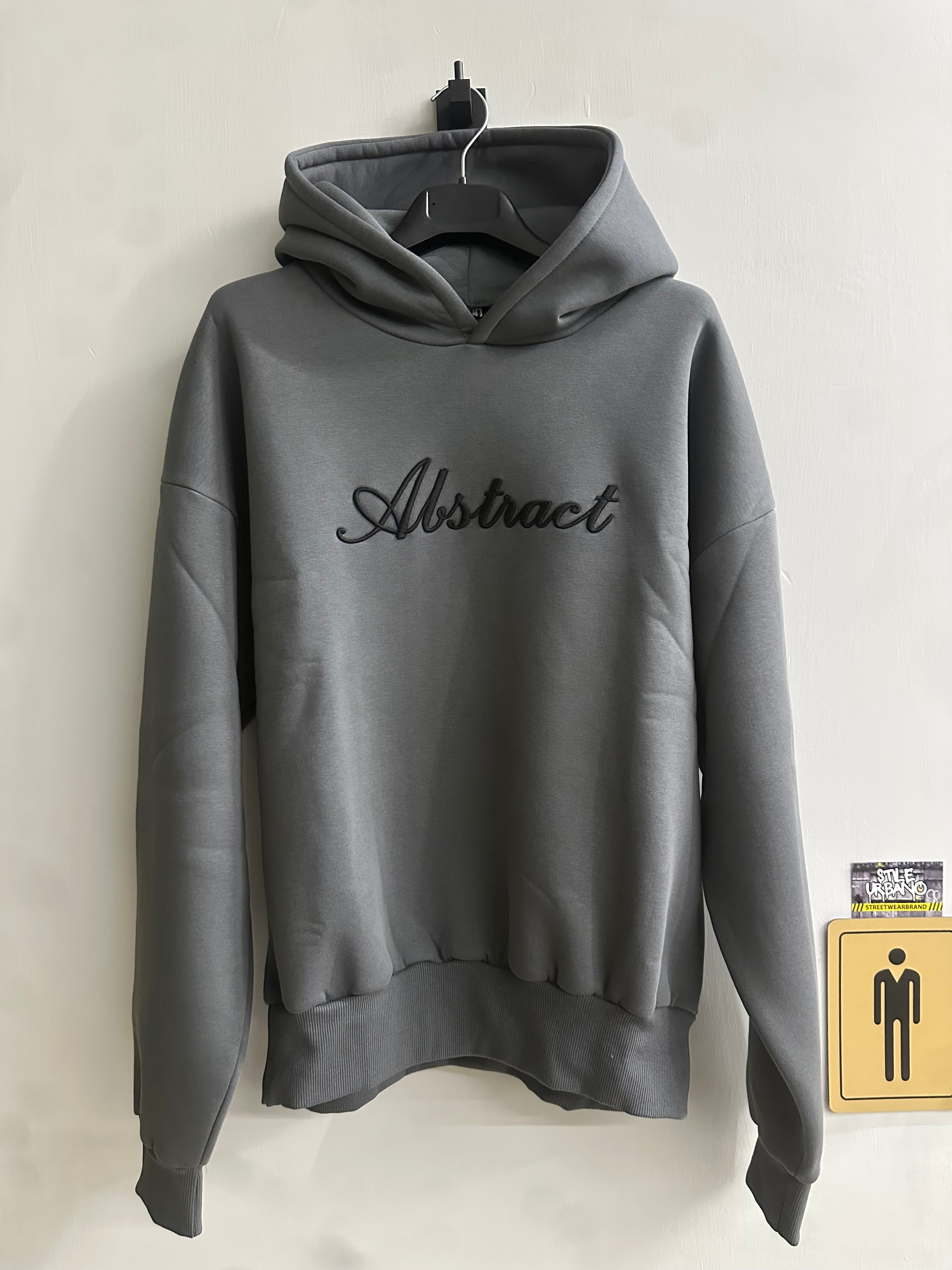 Felpa con Cappuccio Grigia Antracite "Abstract" con Ricamo in Rilievo