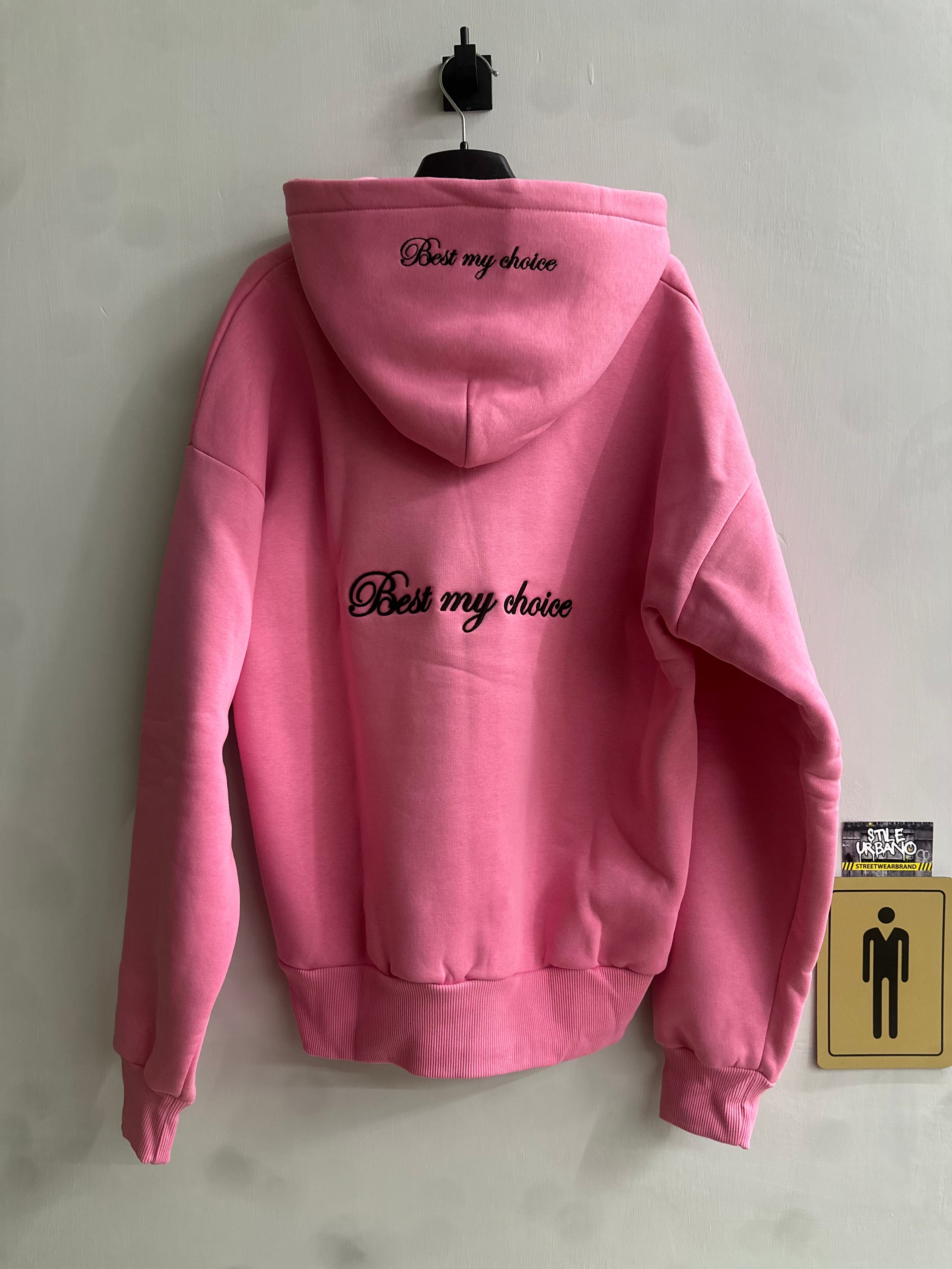 Felpa Oversize Rosa con Cappuccio "Best My Choice" – Stile Casual