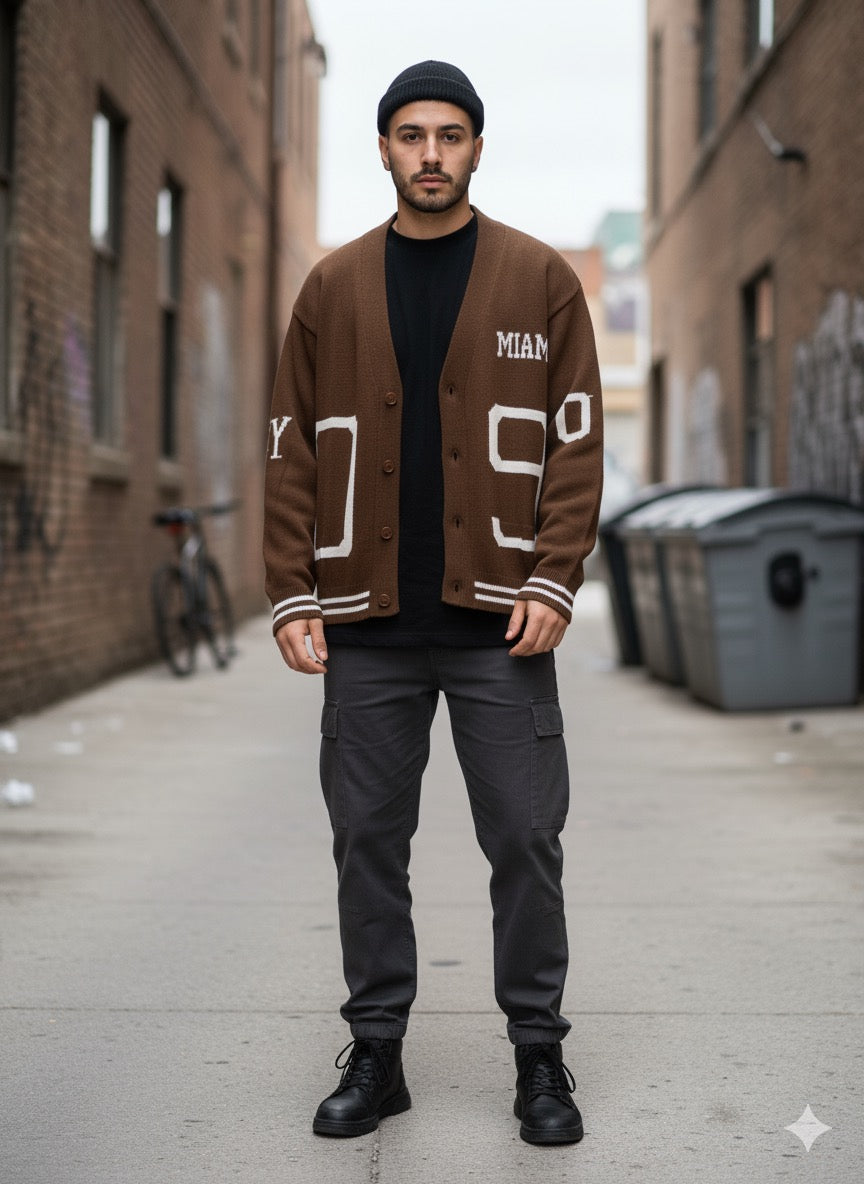 Cardigan Oversize Marrone College in Maglia