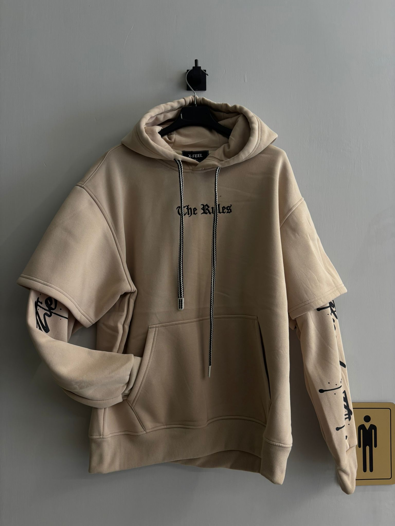 Felpa Layered Streetwear Beige - Maniche Tattoo "The Rules"